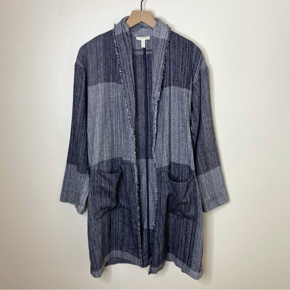 Eileen Fisher Color Block Shawl Collar Jacket Black Gray
